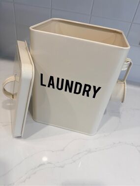 Cream Metal Laundry Canister